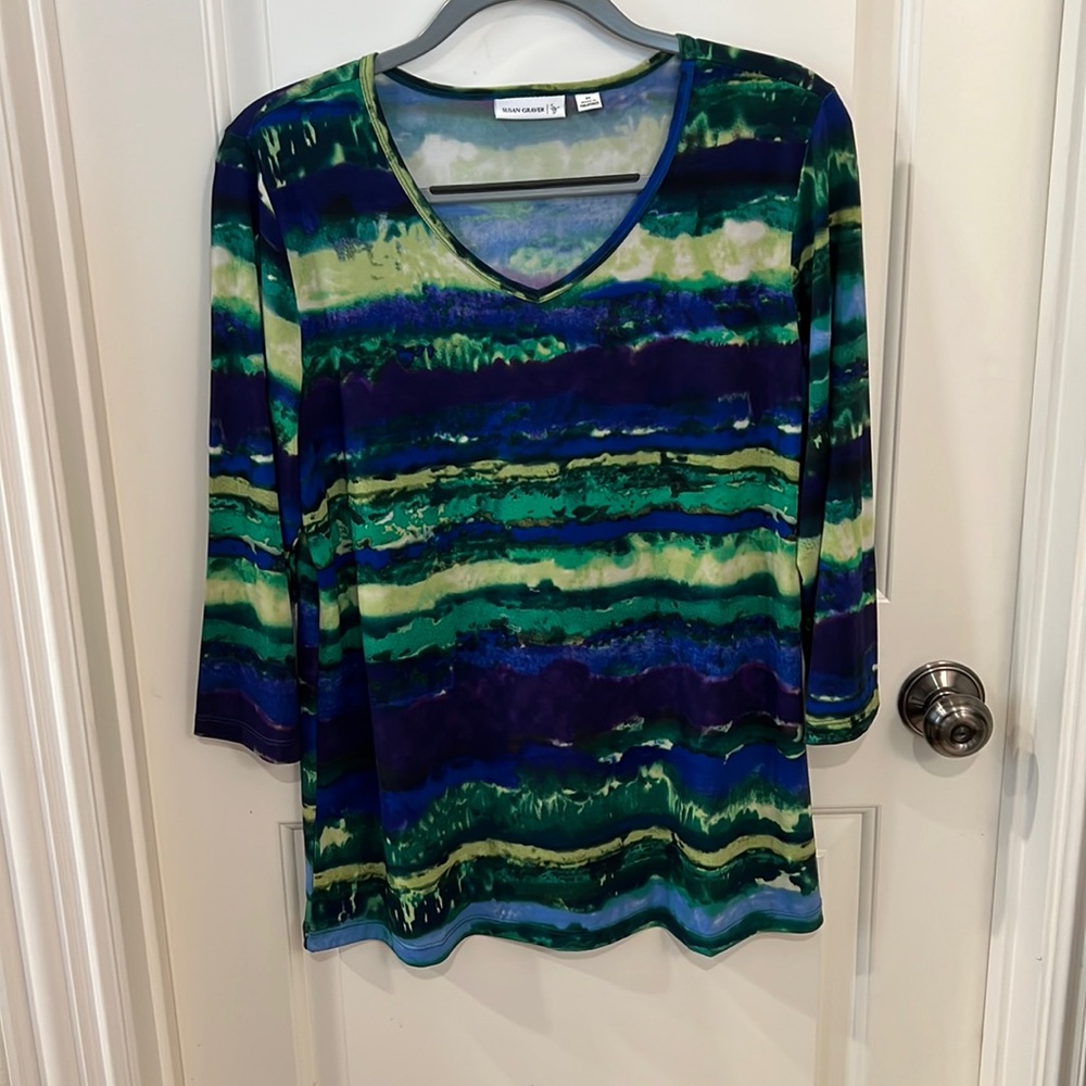 Susan Graver, designer, multi colored T-shirt top